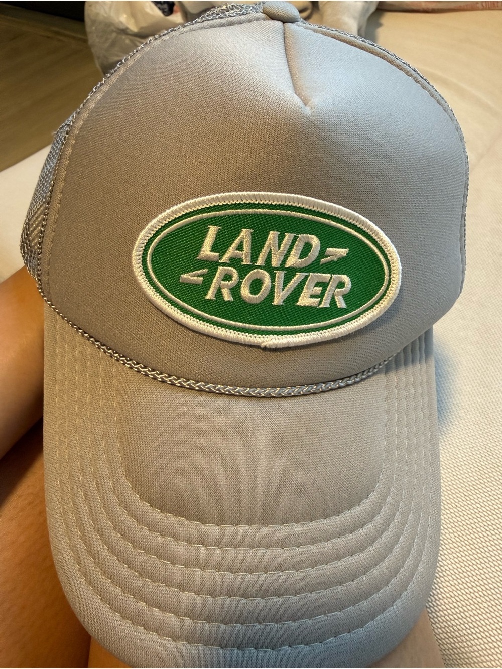 Land Rover Logo Trucker Cap in Light Gray with Green Patch